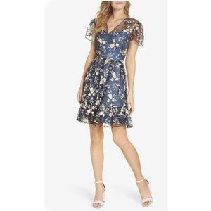 Gal Meets Glam Bridget Embroidered Dress Size 8 Navy Blue Floral Romantic Event